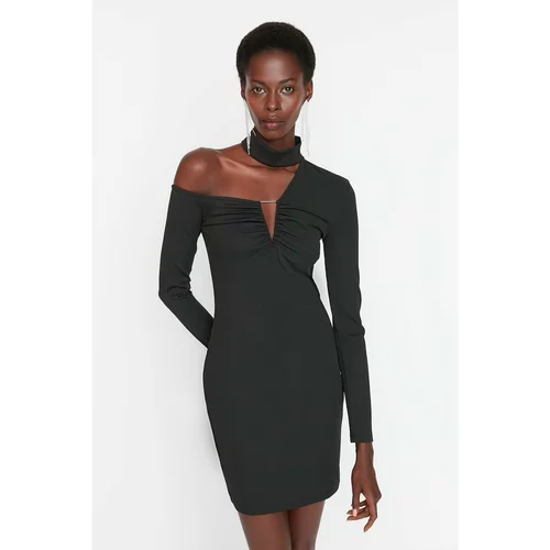 Trendyol Black Asymmetrical Collar Detailed Dress