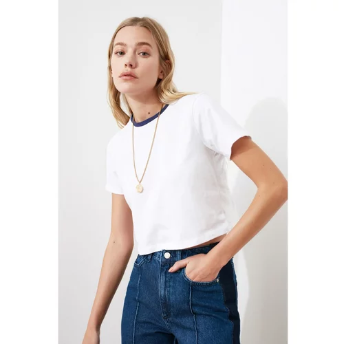 Trendyol White Collar Crop Knitted T-Shirt