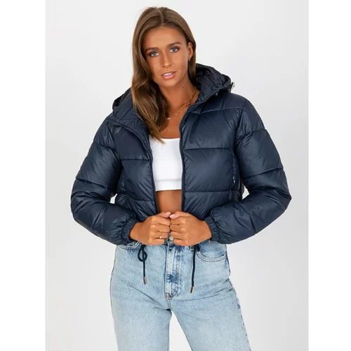 Fashionhunters Dark blue short winter jacket with a hood