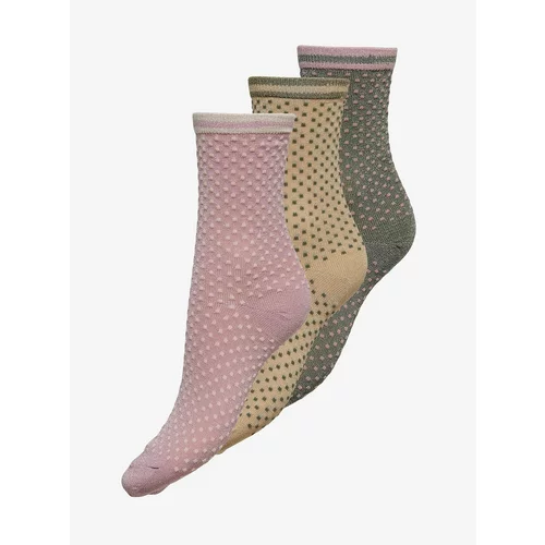 Only Set of three pairs of polka dot socks in pink and green - Women