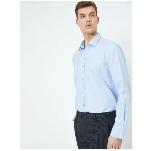 Koton Men's Blue Classic Collar Long Sleeve Slim Fit Shirt