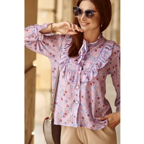 FASARDI Violet floral chiffon shirt