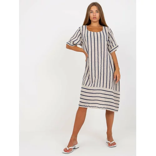 Fashionhunters Beige oversized striped midi dress