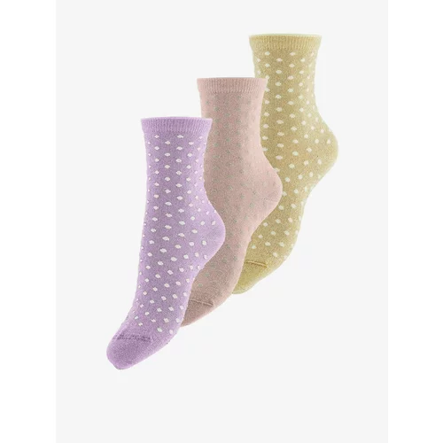 Pieces Set of three pairs of polka dot socks in yellow, pink and purple b - Women