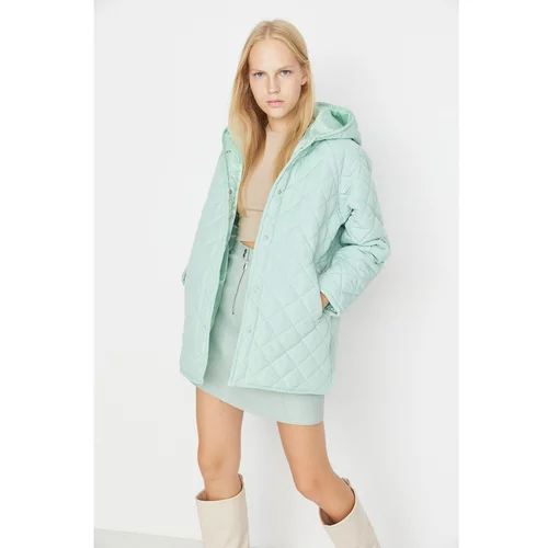 Trendyol Mint Oversize Hooded Quilted Coat