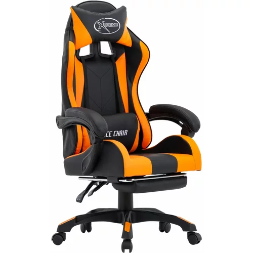 vidaXL Racing stol z oporo za noge oranžno in črno umetno usnje