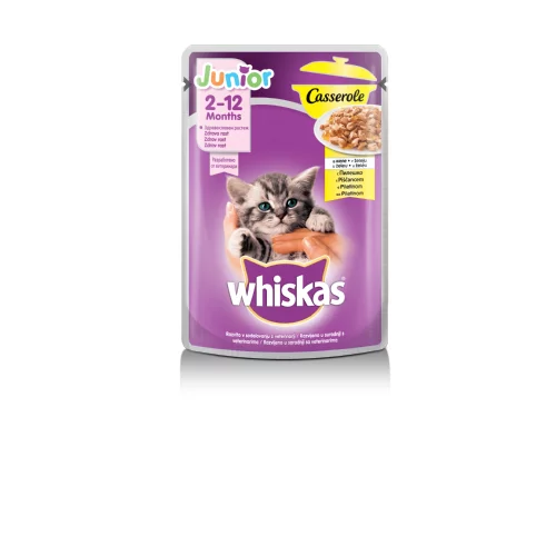 Mars pet Whiskas Casserole vrečka Junior s piščancem, 85 g, hrana za mačke
