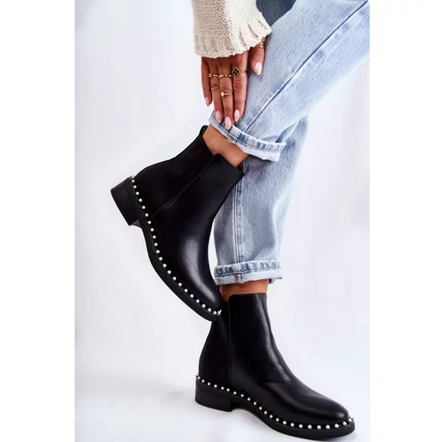 Kesi Leather Slipper Boots with Pearls Black Jilanna