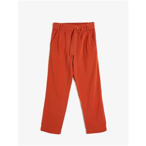 Koton Girl's Red Pocketed Belted Trousers