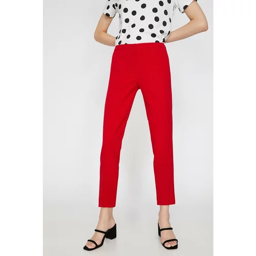 Koton Women's Red Straight Cut Trousers