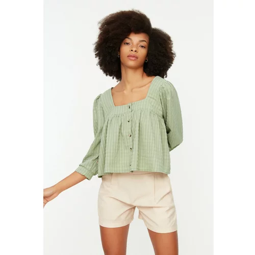 Trendyol Green Buttoned Square Collar Blouse
