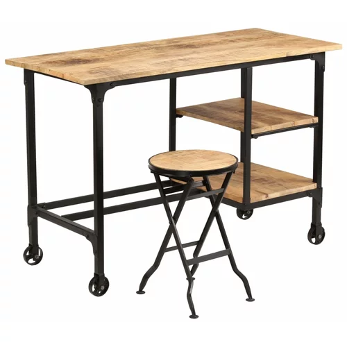 vidaXL Pisalna miza z zložljivim stolčkom trdni mangov les 115x50x76cm