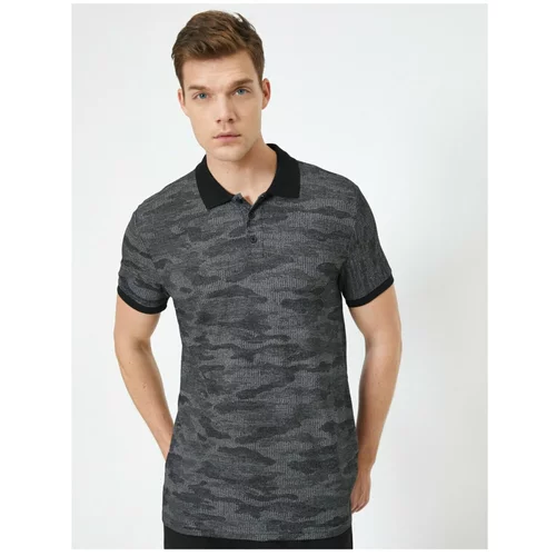 Koton Men's Black Polo Neck Short Sleeve Patterned T-Shirt